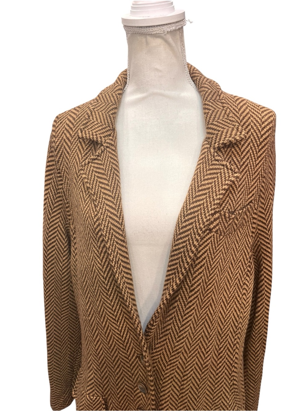 Lauren Ralph Lauren 1X Brown Herringbone Wool Cashmere Long Blazer Jacket - Picture 3 of 14